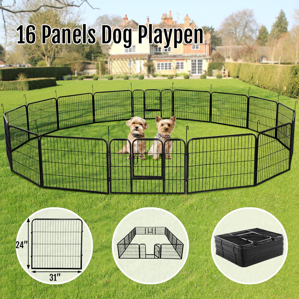 16 Panels Pet Dog Cat Metal Exercise Barrier Fence Playpen Kennel Yard