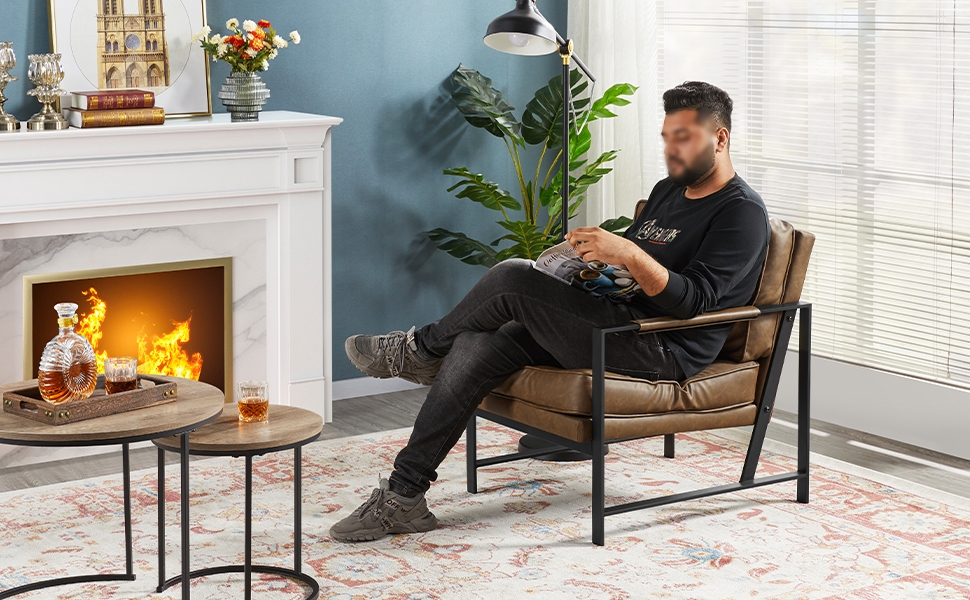 Yaheetech Retro Upholstered Faux Leather Accent Chair, Brown 12 Yaheetech Retro Upholstered Faux Leather Accent Chair, Brown -Living Room Furniture Store